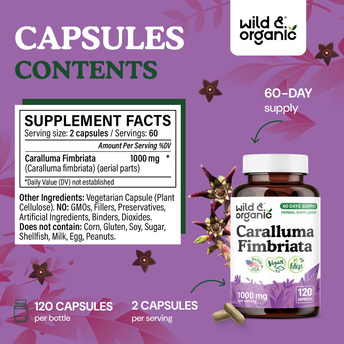 Vue des capsules de Caralluma Wild & Organic sur une table