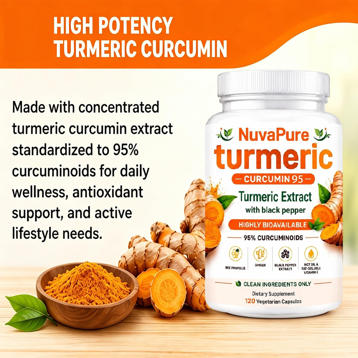 Vue des capsules de curcuma avec poivre noir sur un fond blanc