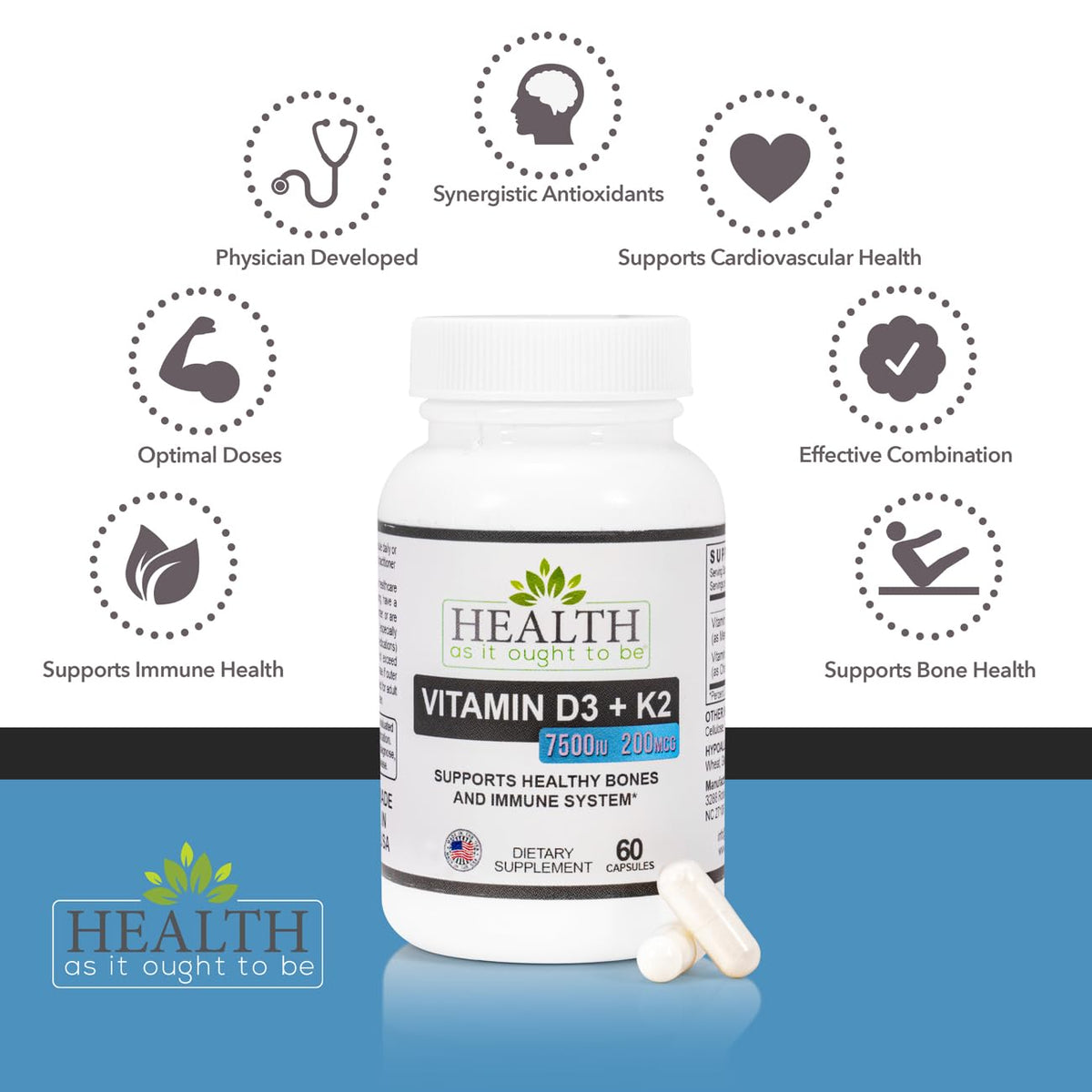Vue des capsules de D3 + K2, flacon ouvert