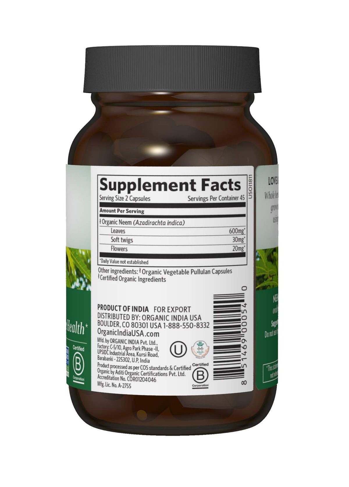Vue des capsules de feuille de neem ORGANIC INDIA