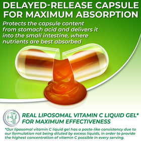 Vue des capsules de gel liquide de vitamine C liposomale SUPPLEMENTS STUDIO