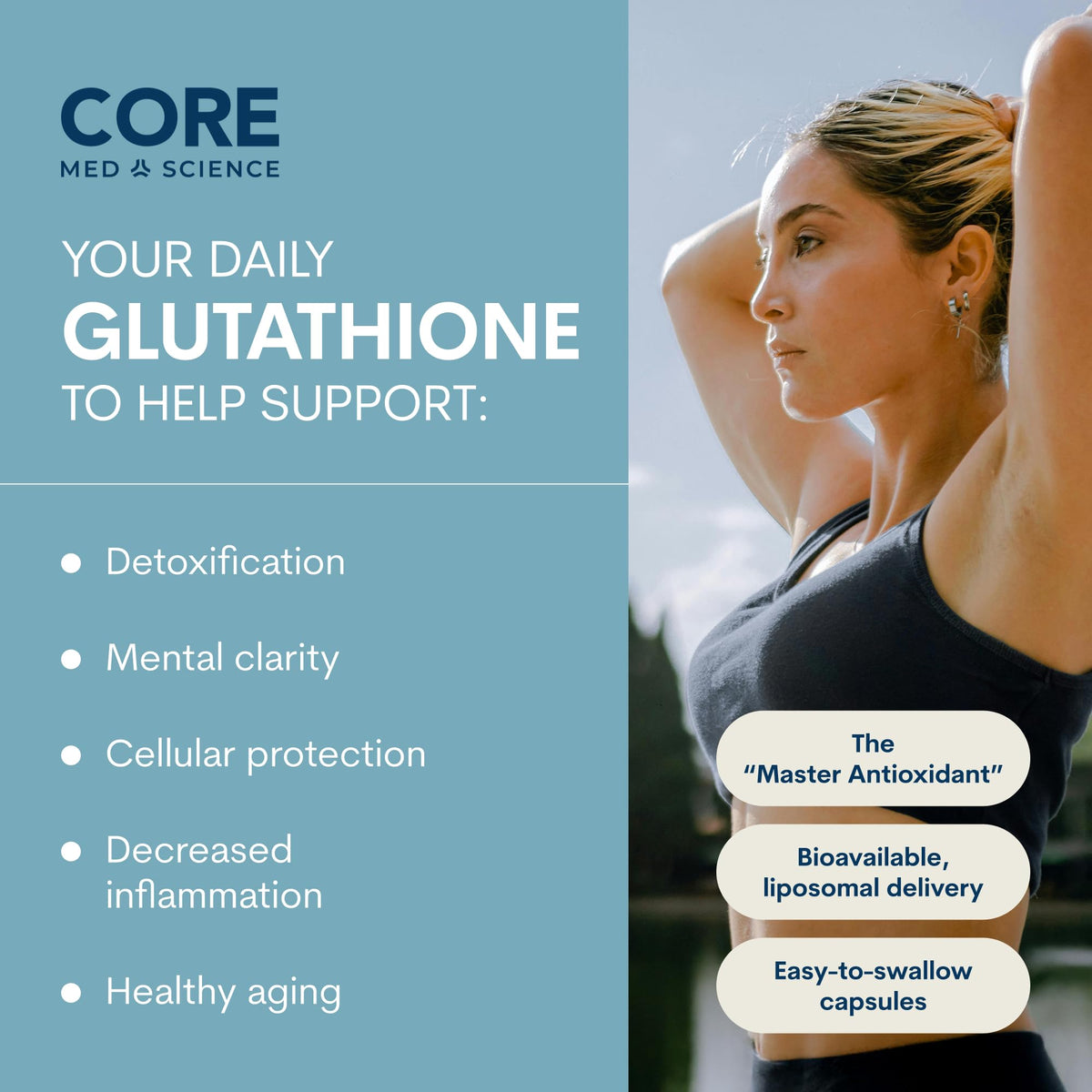 Vue des capsules de Glutathione Liposomal Core Med Science