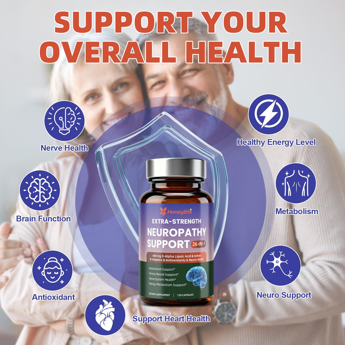 Vue des capsules de Honeylitte Acide Alpha-Lipoïque 600mg