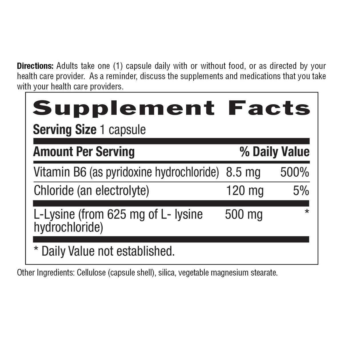 Vue des capsules de L-Lysine 500mg à côté de l'emballage