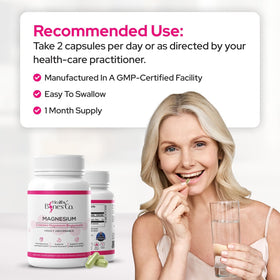Vue des capsules de magnésium glycinate Healthy Bones Co. sur une table