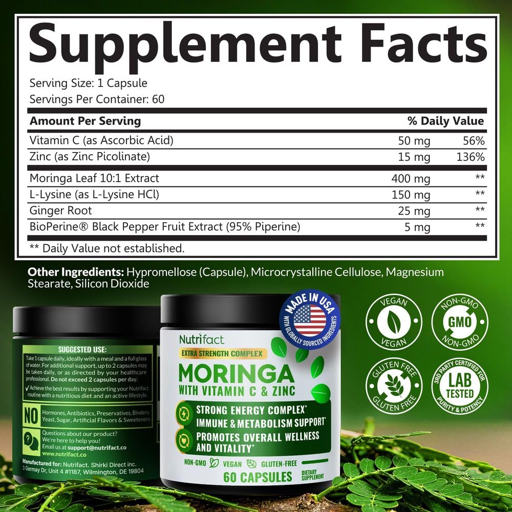 Vue des capsules de moringa NutriFact dans le flacon