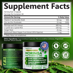 Vue des capsules de moringa NutriFact dans le flacon