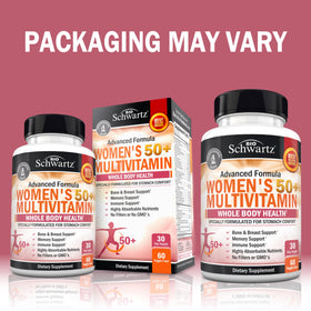 Vue des capsules de multivitamines BioSchwartz pour femmes 50+
