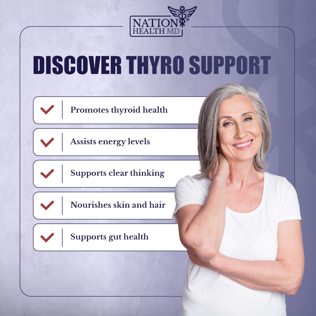 Vue des capsules de NATION HEALTH MD Thyro Support dans la main