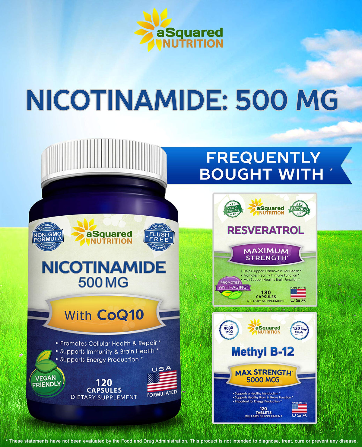 Vue des capsules de Nicotinamide 500mg avec CoQ10 dans le flacon