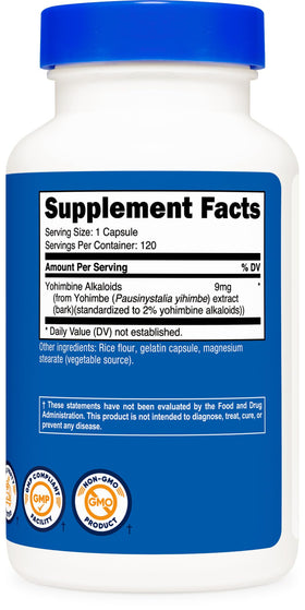 Vue des capsules de Nutricost Extrait d'Écorce de Yohimbe