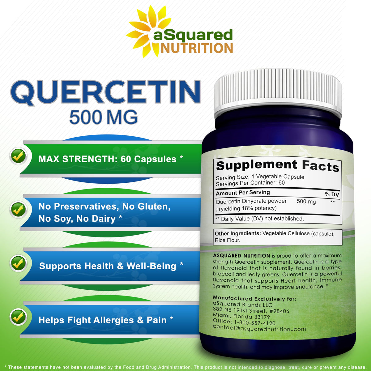 Vue des capsules de Quercétine 500mg aSquared Nutrition