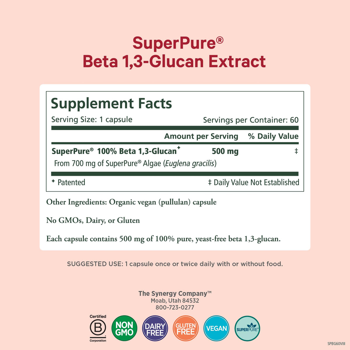 Vue des capsules de SuperPure Beta 1,3-Glucan de PURE SYNERGY