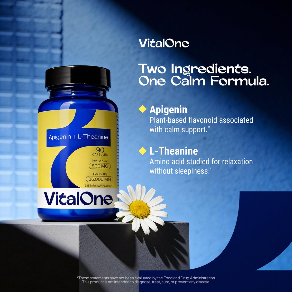 Vue des capsules de VitalOne Apigenin 200mg + L-Theanine 600mg