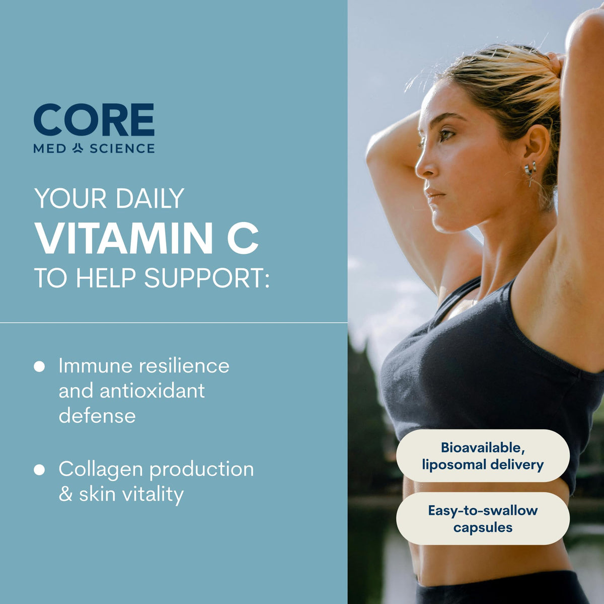 Vue des capsules de Vitamine C Liposomale Core Med Science