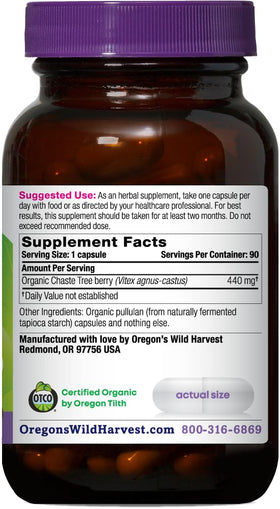 Vue des capsules de Vitex bio Oregon's Wild Harvest, couleur beige