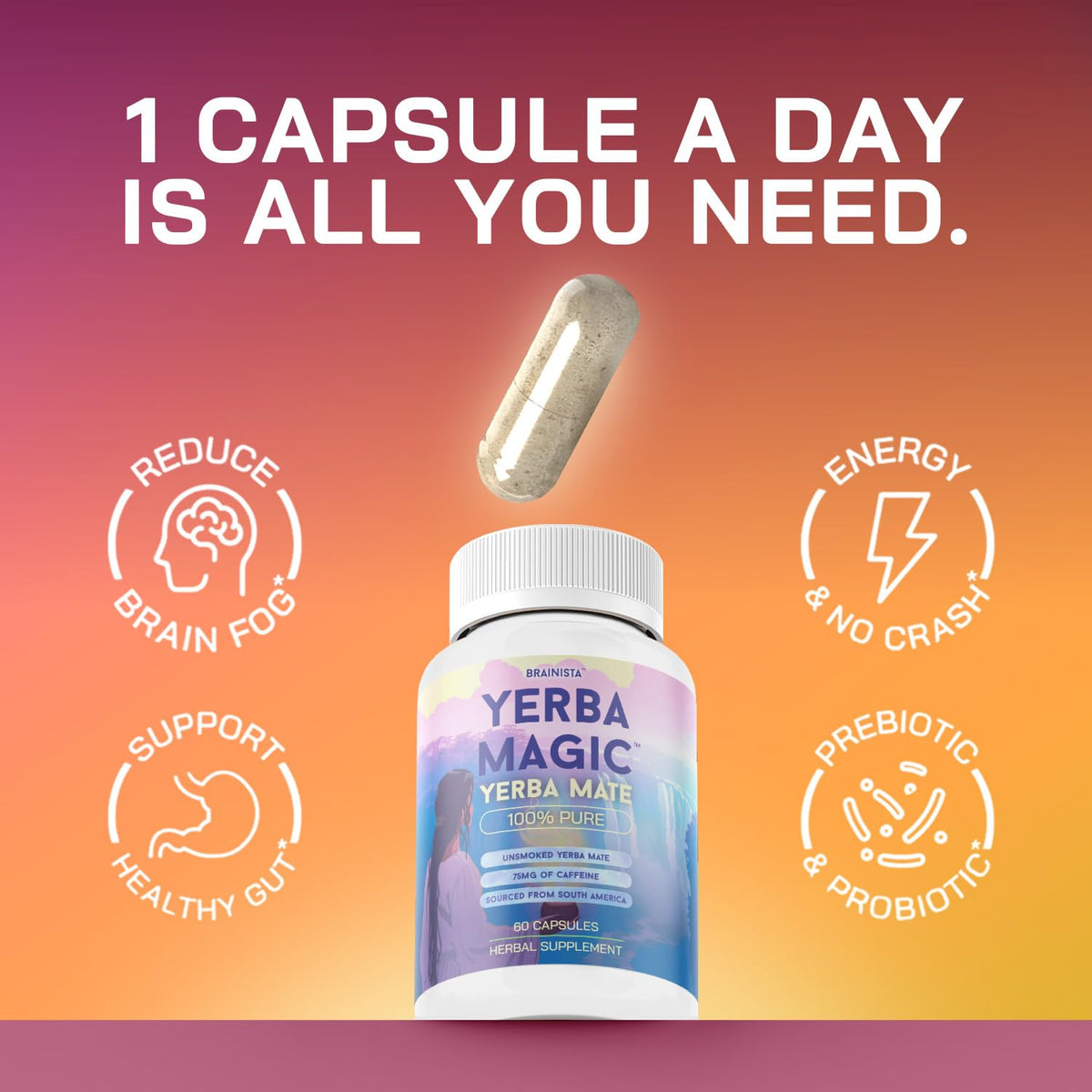 Vue des capsules de yerba mate Brainista avec un ordinateur portable