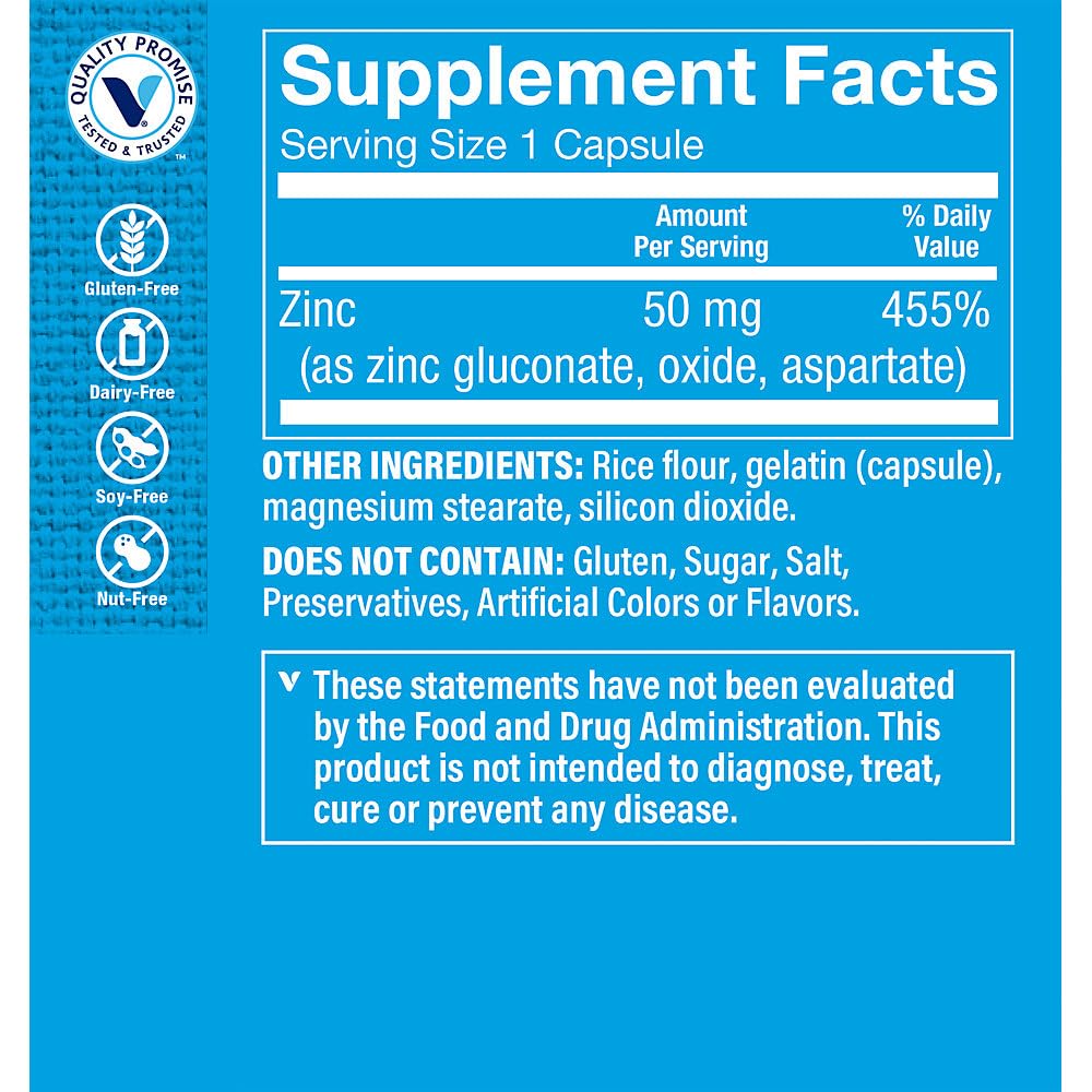 Vue des capsules de Zinc 50mg de The Vitamin Shoppe