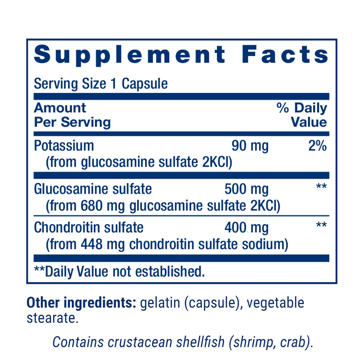Vue des capsules Glucosamine/Chondroitin Life Extension