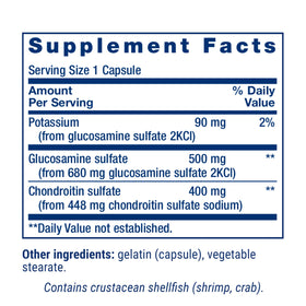 Vue des capsules Glucosamine/Chondroitin Life Extension
