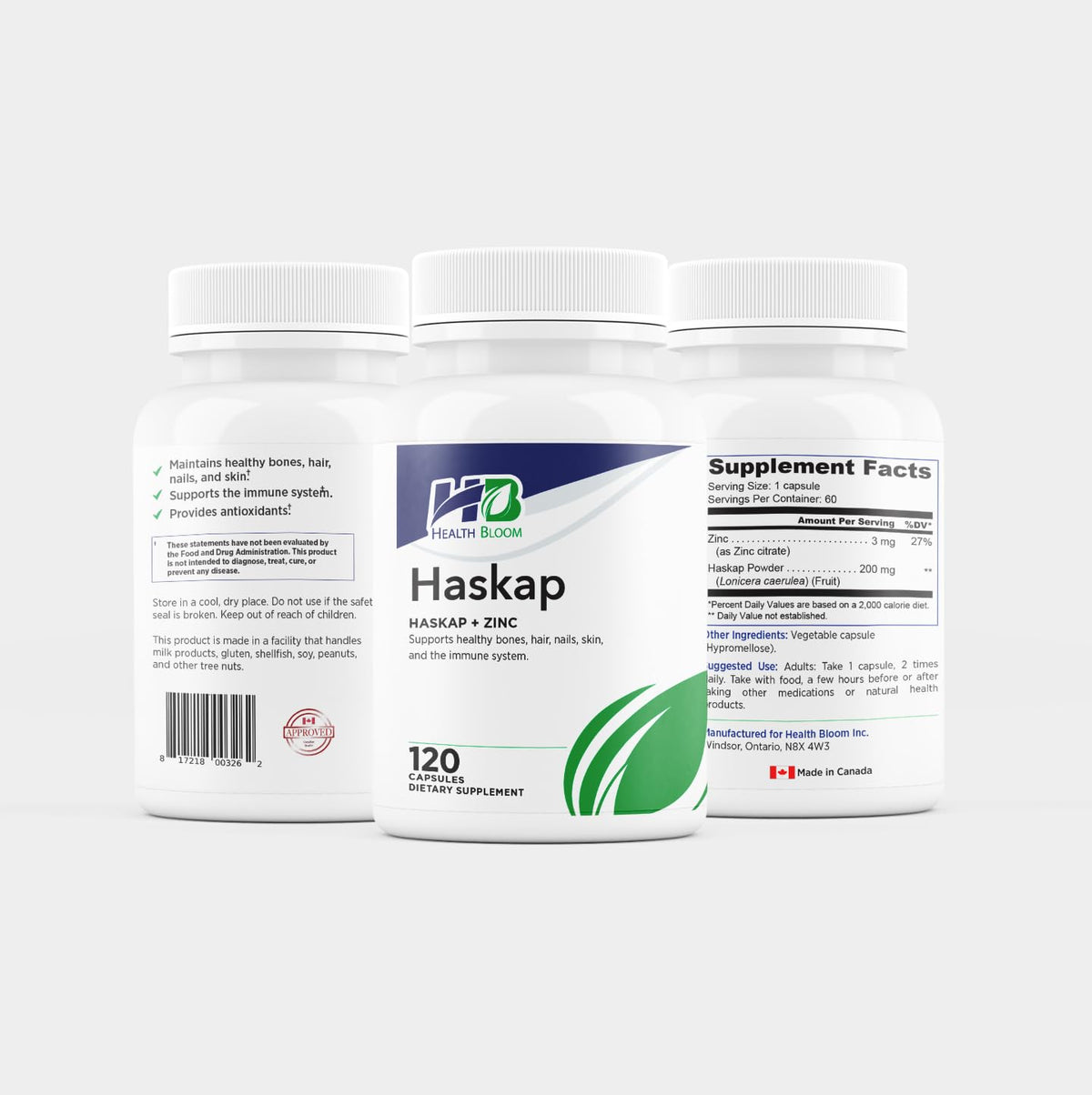 Vue des capsules Haskap de Health Bloom, format pratique
