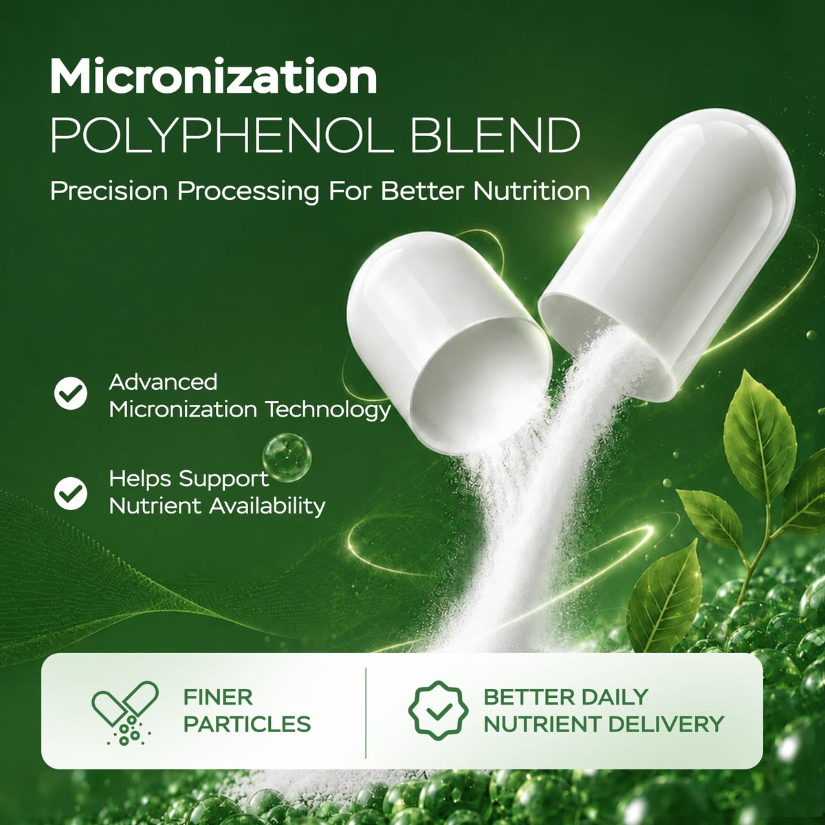 Vue des capsules inGreens 25-en-1 polyphénols dans une main