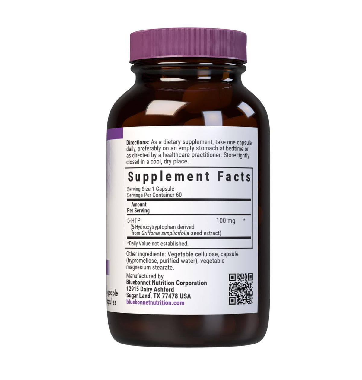 Vue des capsules végétales 5-HTP BlueBonnet, format 100 mg