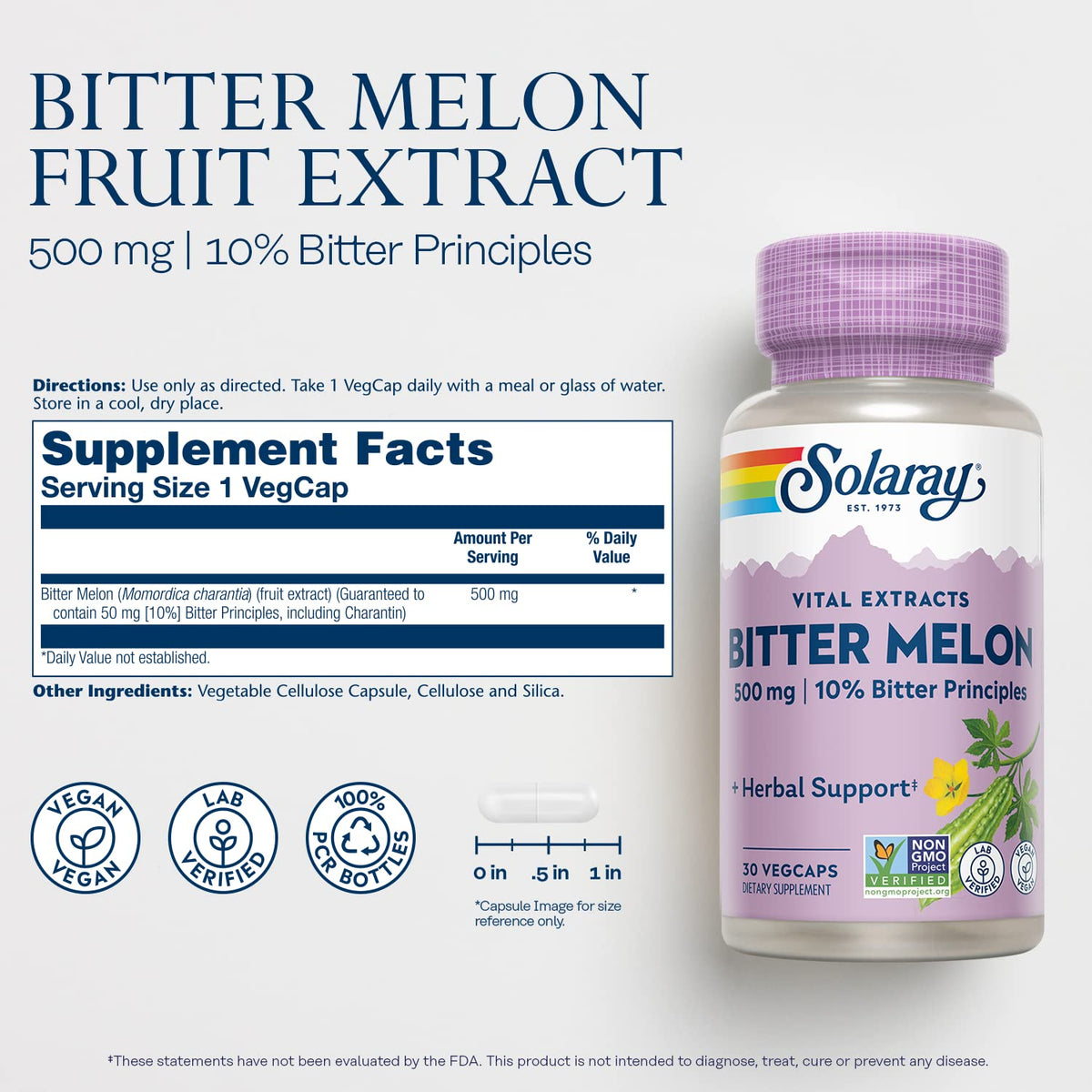 Vue des capsules végétales de melon amer SOLARAY