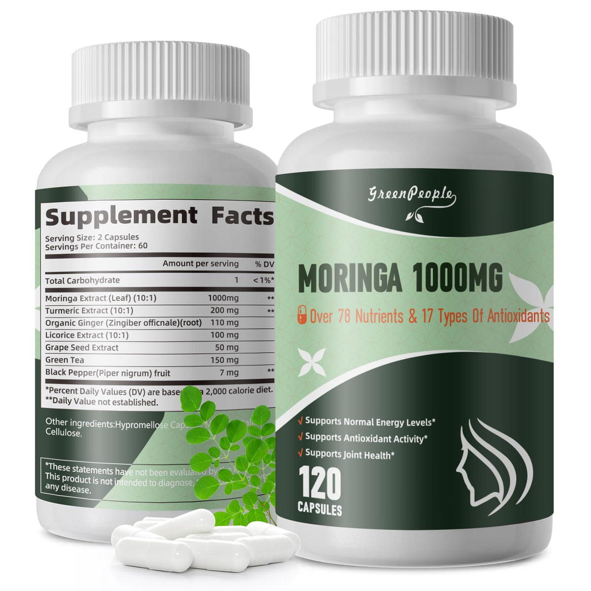 Vue des capsules végétales de Moringa GREENPEOPLE