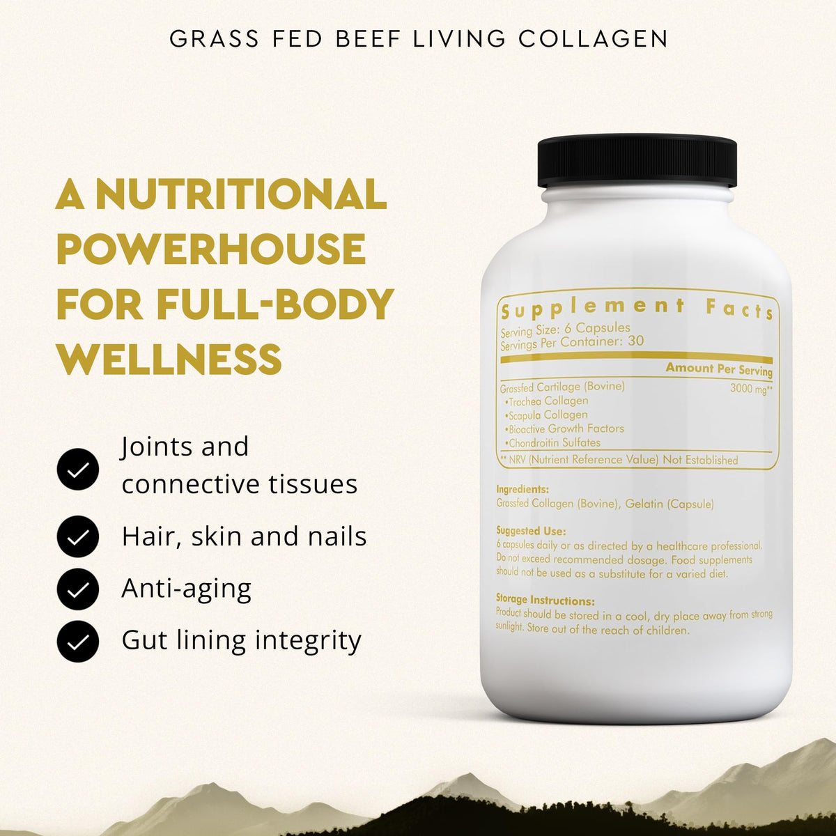 Vue des gélules de collagène vivant Ancestral Supplements