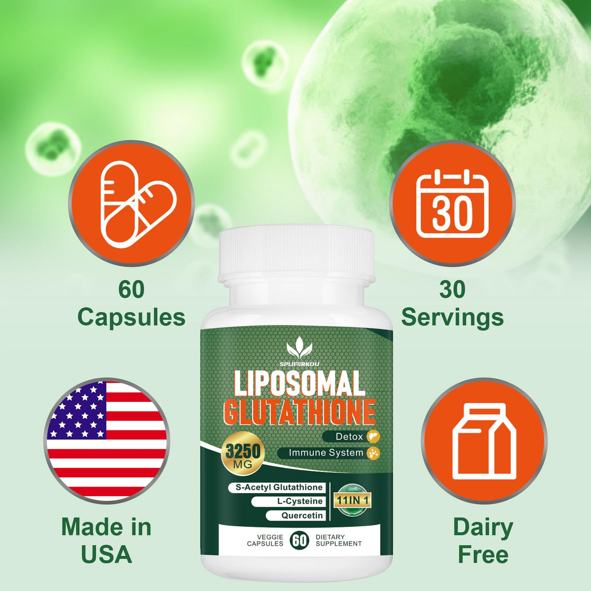 Vue des gélules de Glutathion Liposomal 3250 mg sur fond blanc