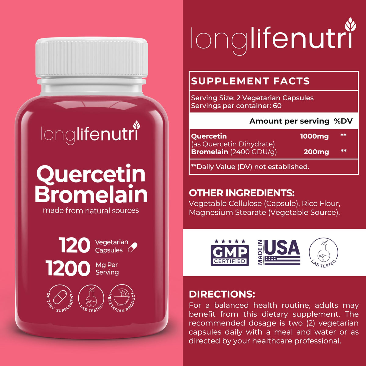 Vue des gélules de LongLifeNutri Quercetine avec Broméline sur fond blanc