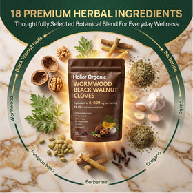 Vue des gélules Holior Organic 18-en-1 sur une surface blanche
