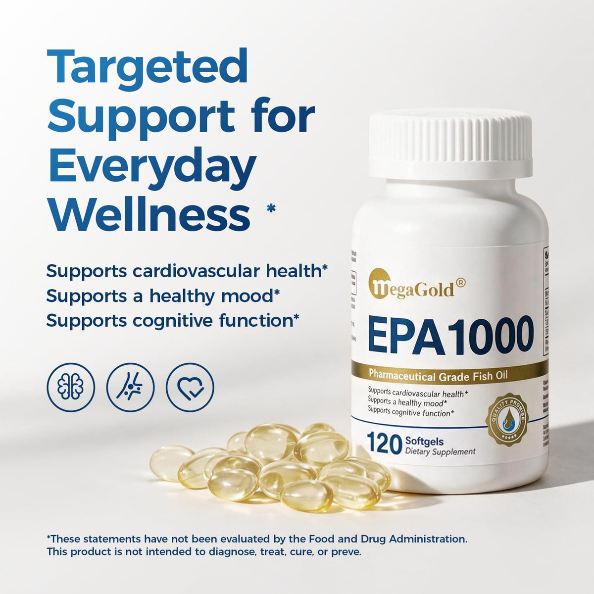 Vue des gélules MegaGold Omega 3 dans la main