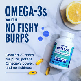 Vue des gélules Oceanblue Omega-3 2100 sur fond blanc