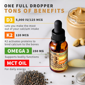Vue des ingrédients bio des gouttes de vitamine D3 K2 NUSAVA