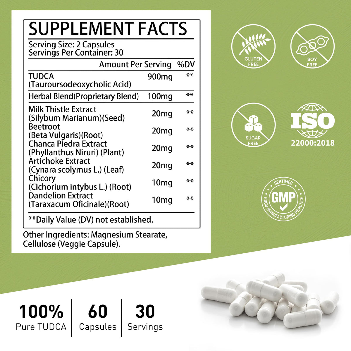 Vue des ingrédients de MIHIYO TUDCA 1000mg