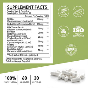 Vue des ingrédients de MIHIYO TUDCA 1000mg
