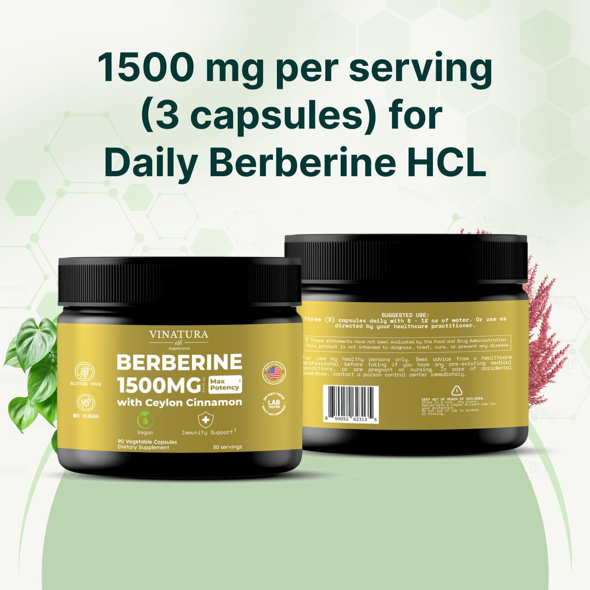 Vue des ingrédients naturels de VINATURA Berbérine 1500mg