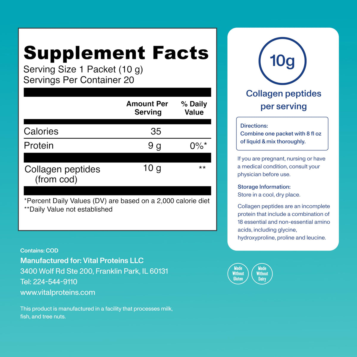 Vue des sachets de collagène marin Vital Proteins sur une table