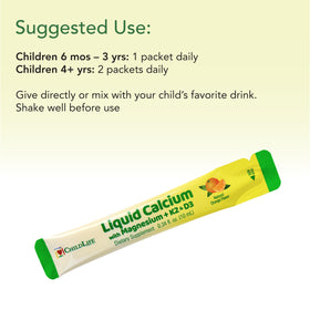 Vue des stick packs de Calcium Liquide prêts à être utilisés
