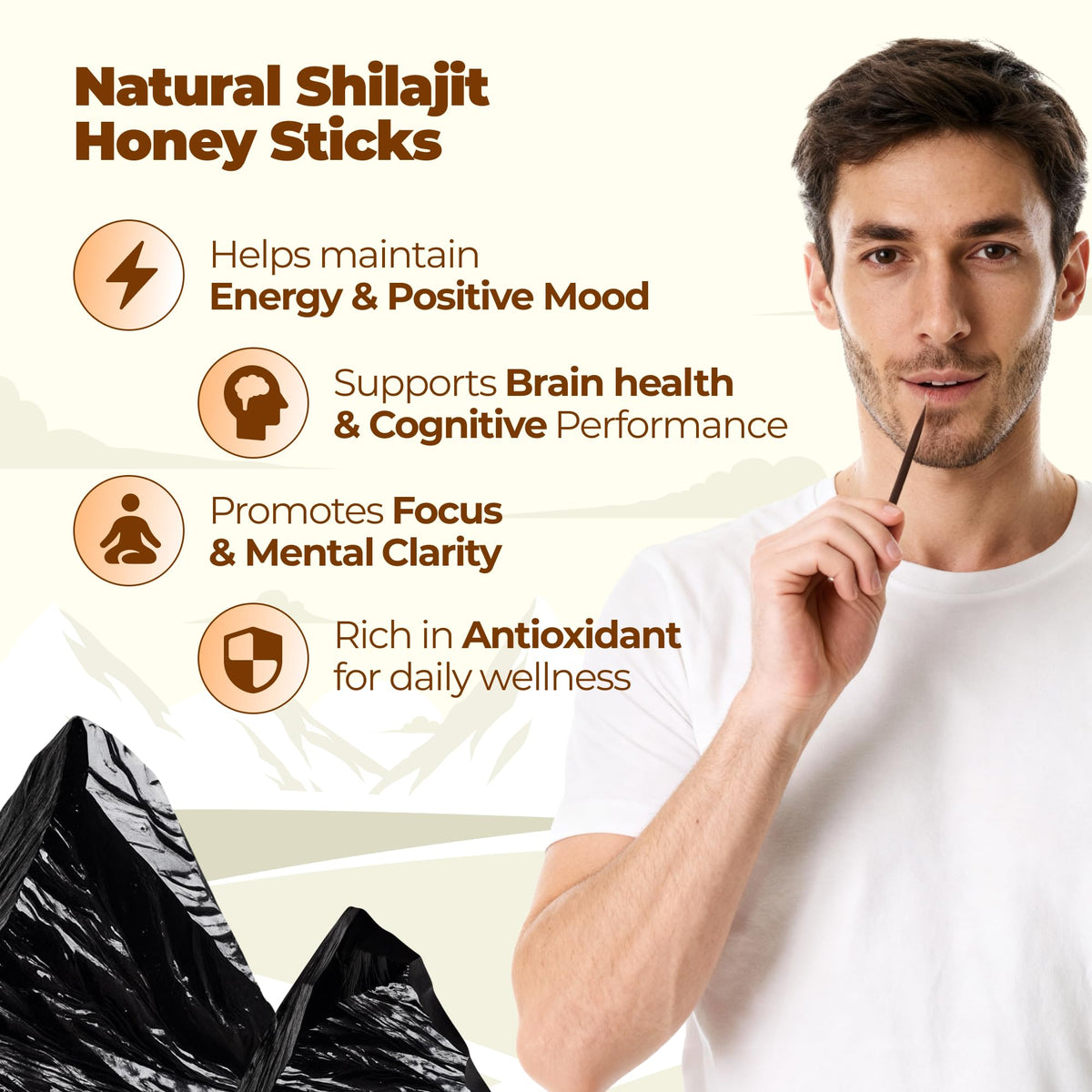 Vue des sticks de miel NATURAL SHILAJIT sur une table