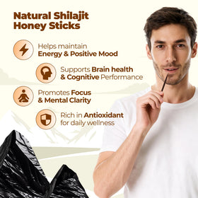 Vue des sticks de miel NATURAL SHILAJIT sur une table