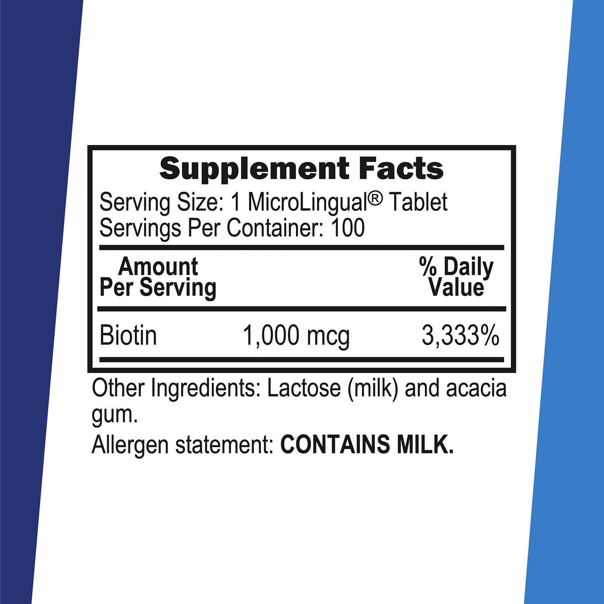 Vue des tablettes sublinguales de biotine quality Source