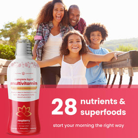 Vue du dessus de la bouteille des multivitamines liquides NutraChamps