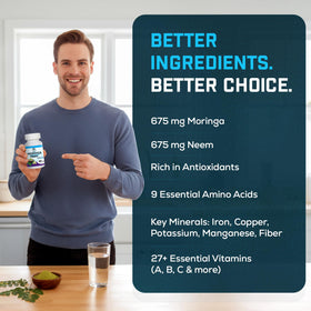 Vue du dessus des capsules de neem et moringa bio Raiz DE