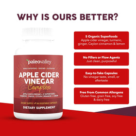 Vue du dessus des capsules de Vinaigre de Cidre de Pomme Paleovalley