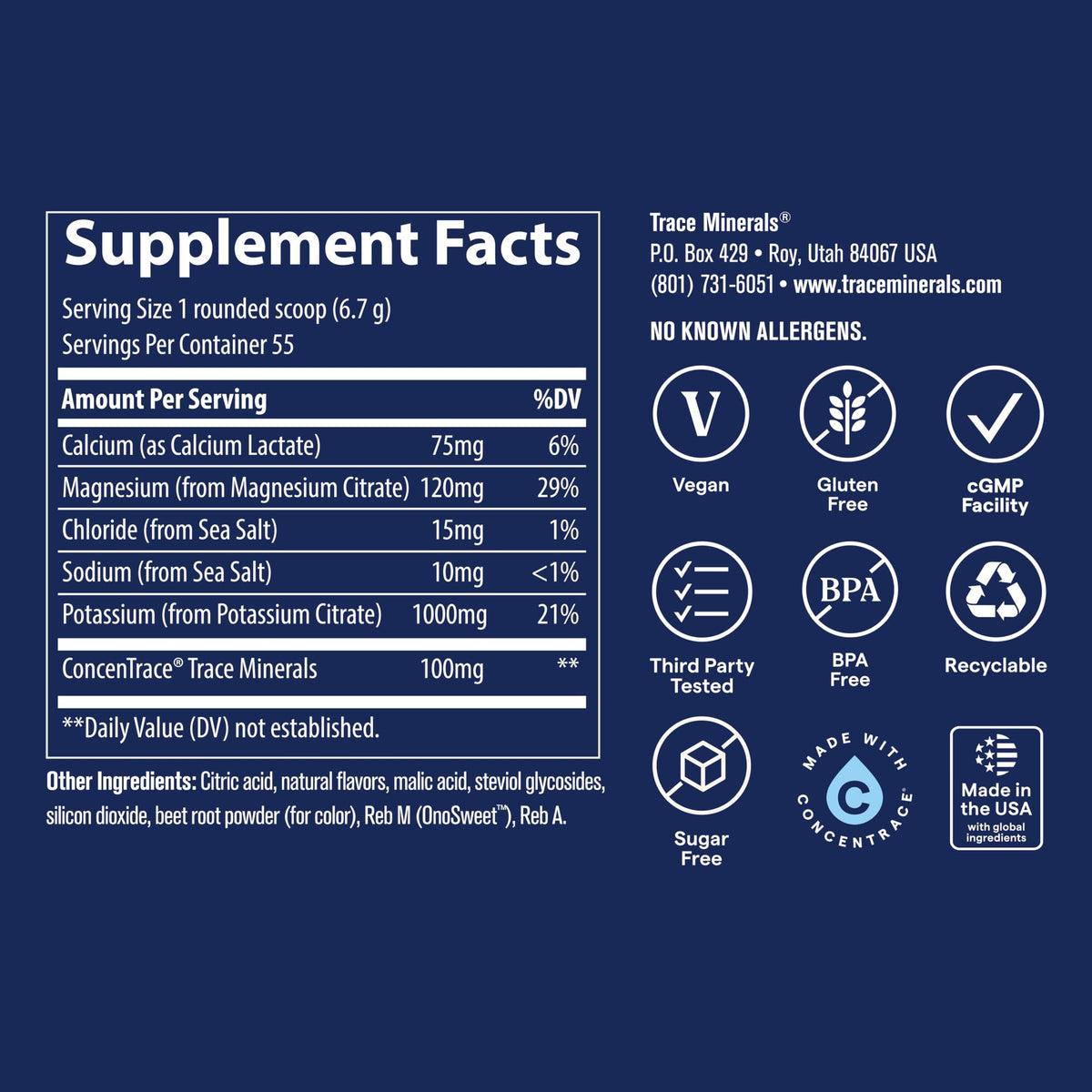 Vue du dessus du contenant de Trace Minerals Hydro Pak Keto Electrolyte