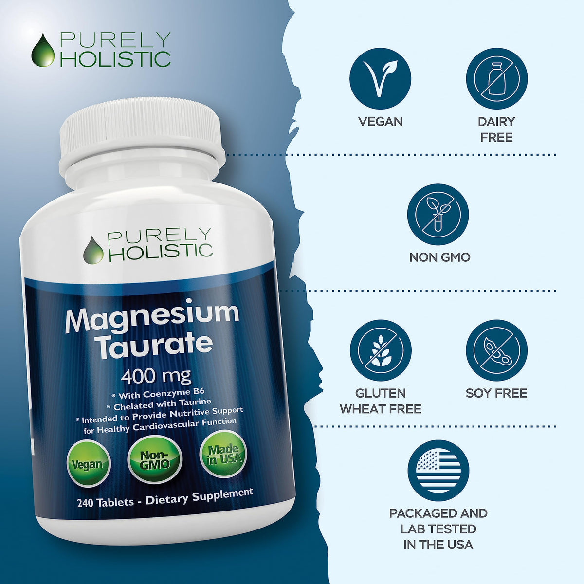 Vue du dessus du flacon de Magnésium Taurate Purely Holistic