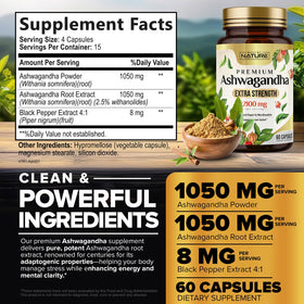 Vue du dos de la boîte Ashwagandha 2100mg avec informations nutritionnelles